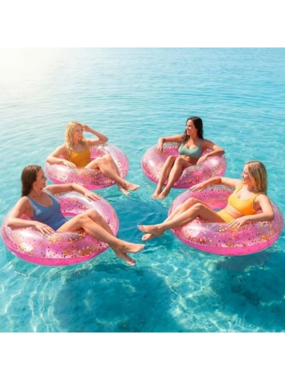 4 Pcs 42 Inch Large Inflatable Pool Float Set - Adult Rose Pink & Gold Fun! - Picture 4 of 6